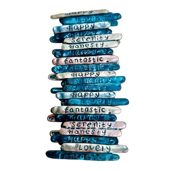 Positive Affirmation Words Earth Tones Metal Stretch Bracelet - Picture 2 of 3